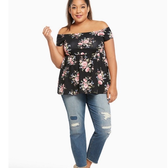 Torrid Floral Off the Shoulder Babydoll Top - Picture 3 of 5